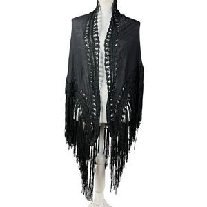Bebe Scarf Shawl Wrap One Size Black Long Fringe Boho Flowy Shabby Chic Classic